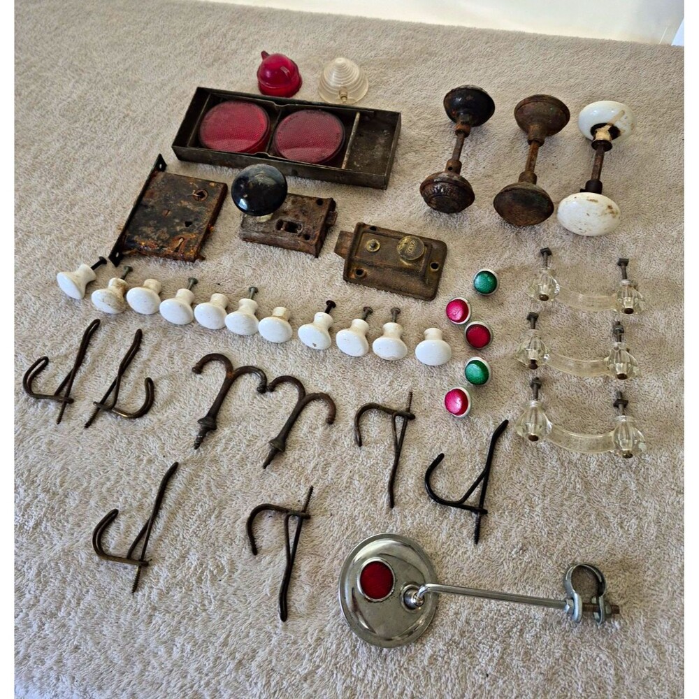 Yale Vintage Door Lock & Knob Hardware Lot Porcelain Glass Metal Salvage